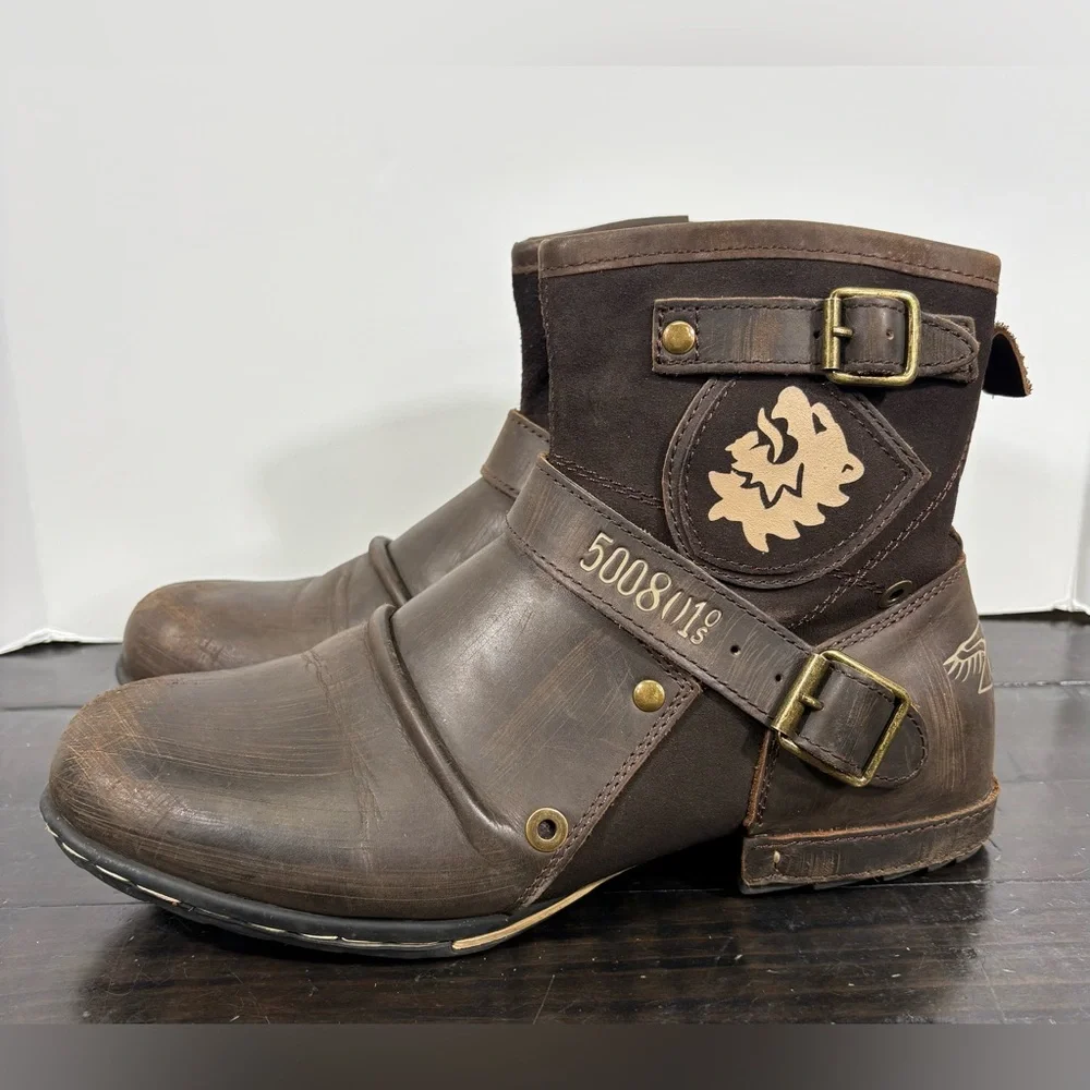 OSSTONE Leather Moto Boots Style OS-5008-1-DA1B1- LIKE NEW!